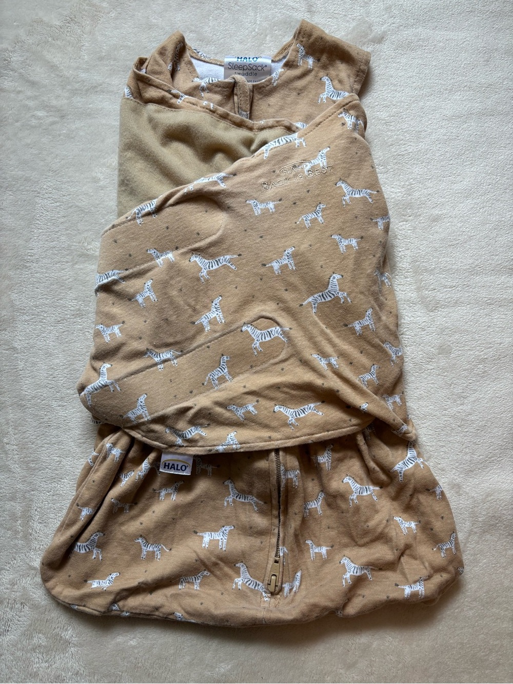 Halo Innovations Tan Zebra Printed Cotton Sleep Sack Size NB 0-3 Months